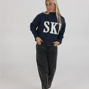 Navy Blue Sweater with White Letters